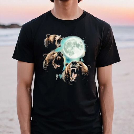 Three Grizzly Bears Howl At Moon Starry Mountain Forest Bear T-Shirt2