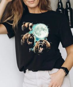 Three Grizzly Bears Howl At Moon Starry Mountain Forest Bear T-Shirt3