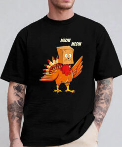 Turkey cat meow Thanksgiving T-Shirt 2024