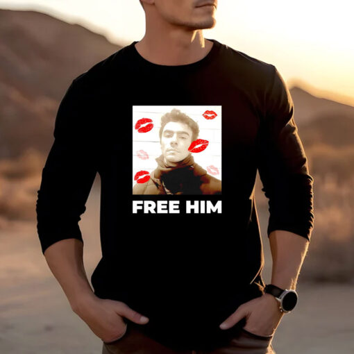 Luigi Mangione Free Him lips T-shirts