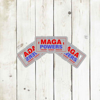 Hulk Hogan wearing Maga Powers Trump Vance Hogan 2025 Stickers