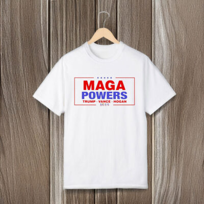 Hulk Hogan wearing Maga Powers Trump Vance Hogan T-shirts