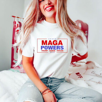 Hulk Hogan wearing Maga Powers Trump Vance Hogan T-shirts